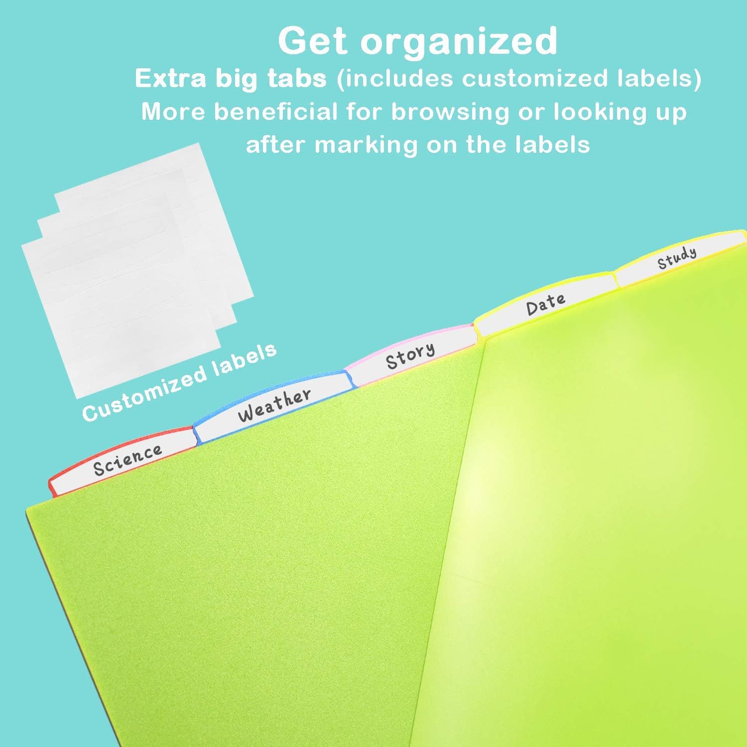 MAKHISTORY Plastic 5-Tab Dividers with Front Pocket, Plastic Pocket Dividers for 3-Ring Binders, Multi-Color Tabs Dividers, Pack of 3 Sets