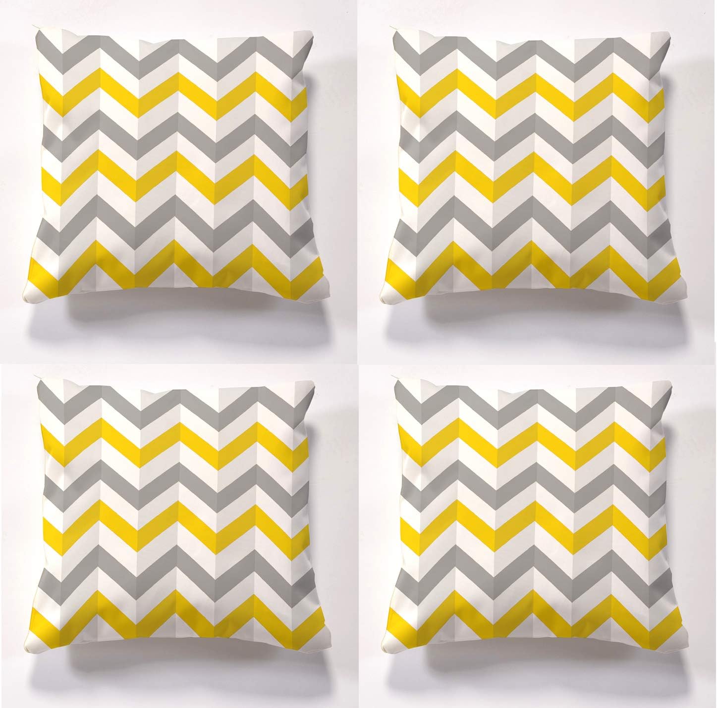 Beautiful Beanbags - Chevron Scatter Cushions with Insert Pads - Set of 4 3D Effect Printed Outdoor Cushions (Yellow and Grey)