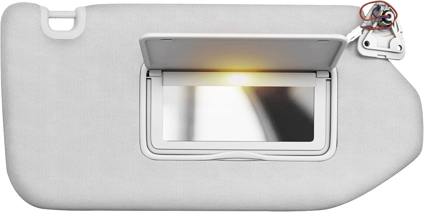 SAILEAD Right Passenger Side Sun Visor Replacement with Light Compatible with 2013-2018 Nissan Pathfinder and 2014-2017 Infiniti QX60, Grey