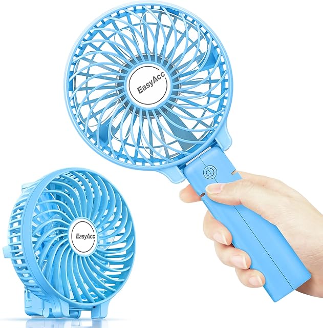 EasyAcc Handheld Electric USB Fans Mini Portable Outdoor Fan with Rechargeable Battery Foldable Handle Desktop for Home and Travel - Blue