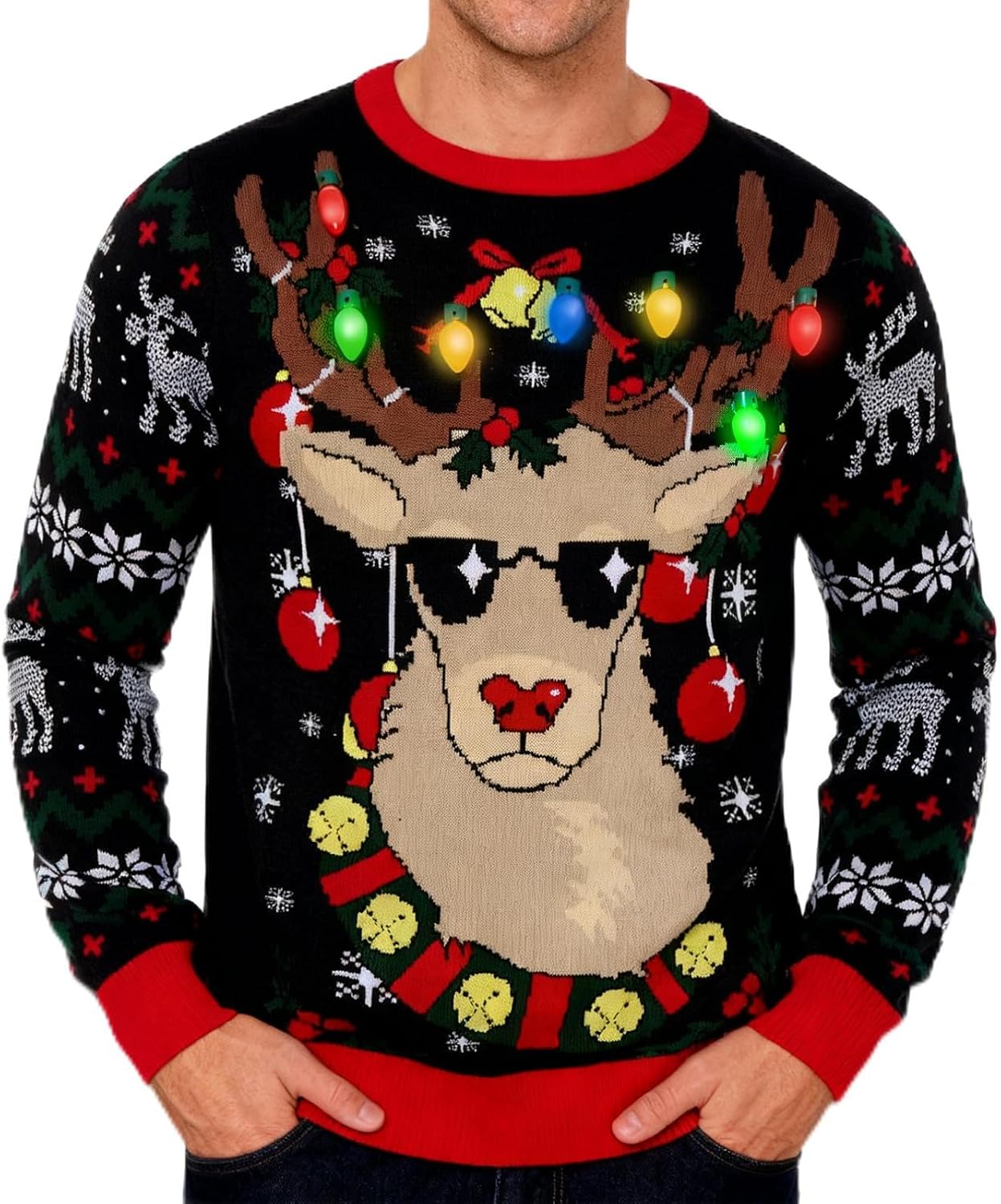 Goodstoworld Light Up Ugly Christmas Sweater for Men Women Funny LED Knitted Sweaters
