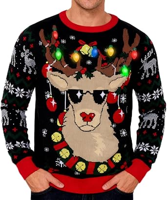 Goodstoworld Light Up Ugly Christmas Sweater for Men Women Funny LED Knitted Sweaters
