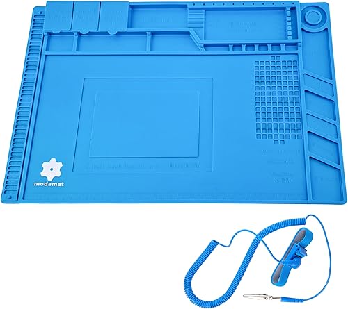 Modamat - Alfombrilla de soldadura de silicona premium con correa de muñeca antiestática y cable - Resistente al calor, almohadilla de soldadura