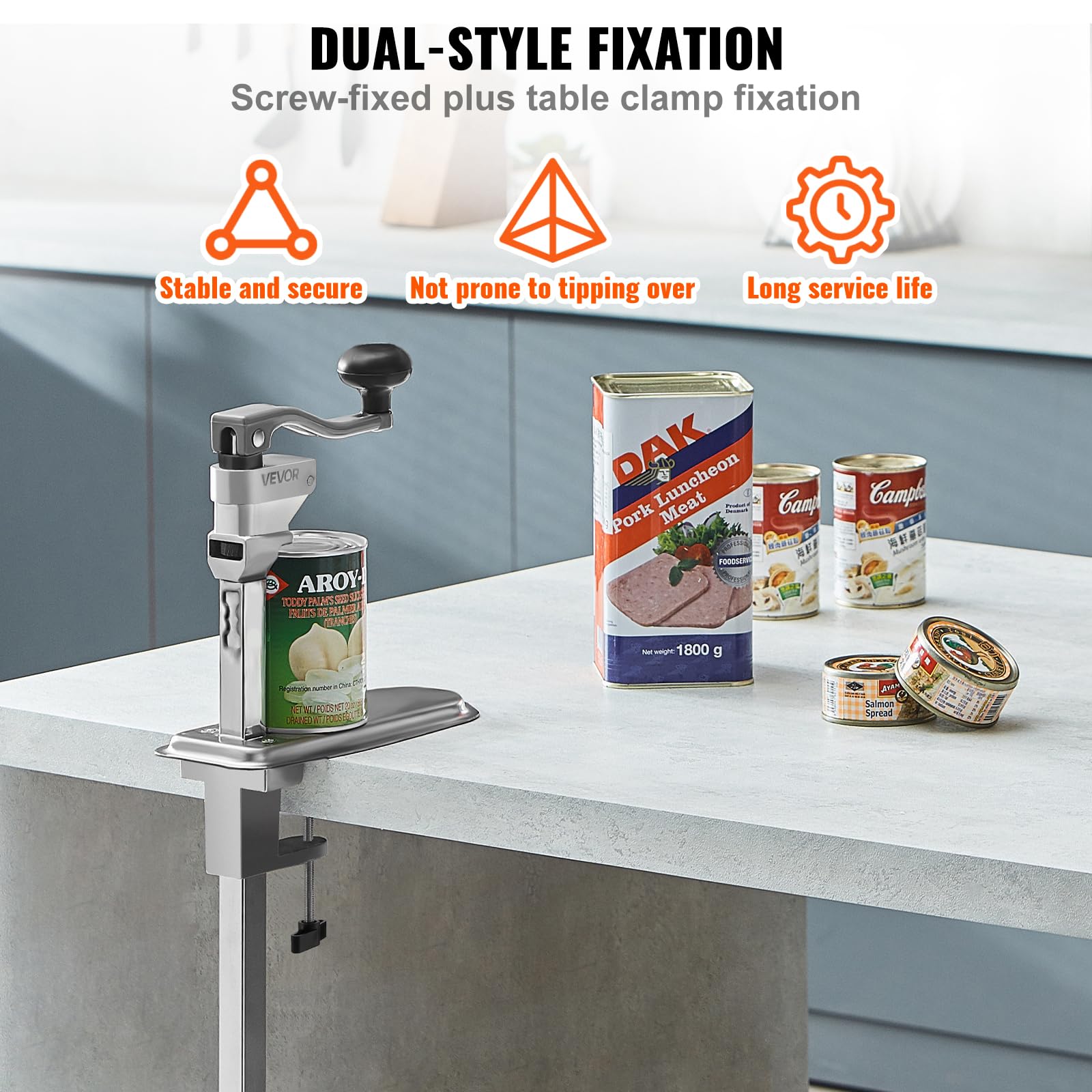 VEVOR Ouvre-boîte manuel professionnel, pour canettes jusqu'à 40 cm de hauteur, ouvre-canette de table robuste en acier inoxydable réglable en hauteur, fixé par vis et pince, pour restaurant, épicerie