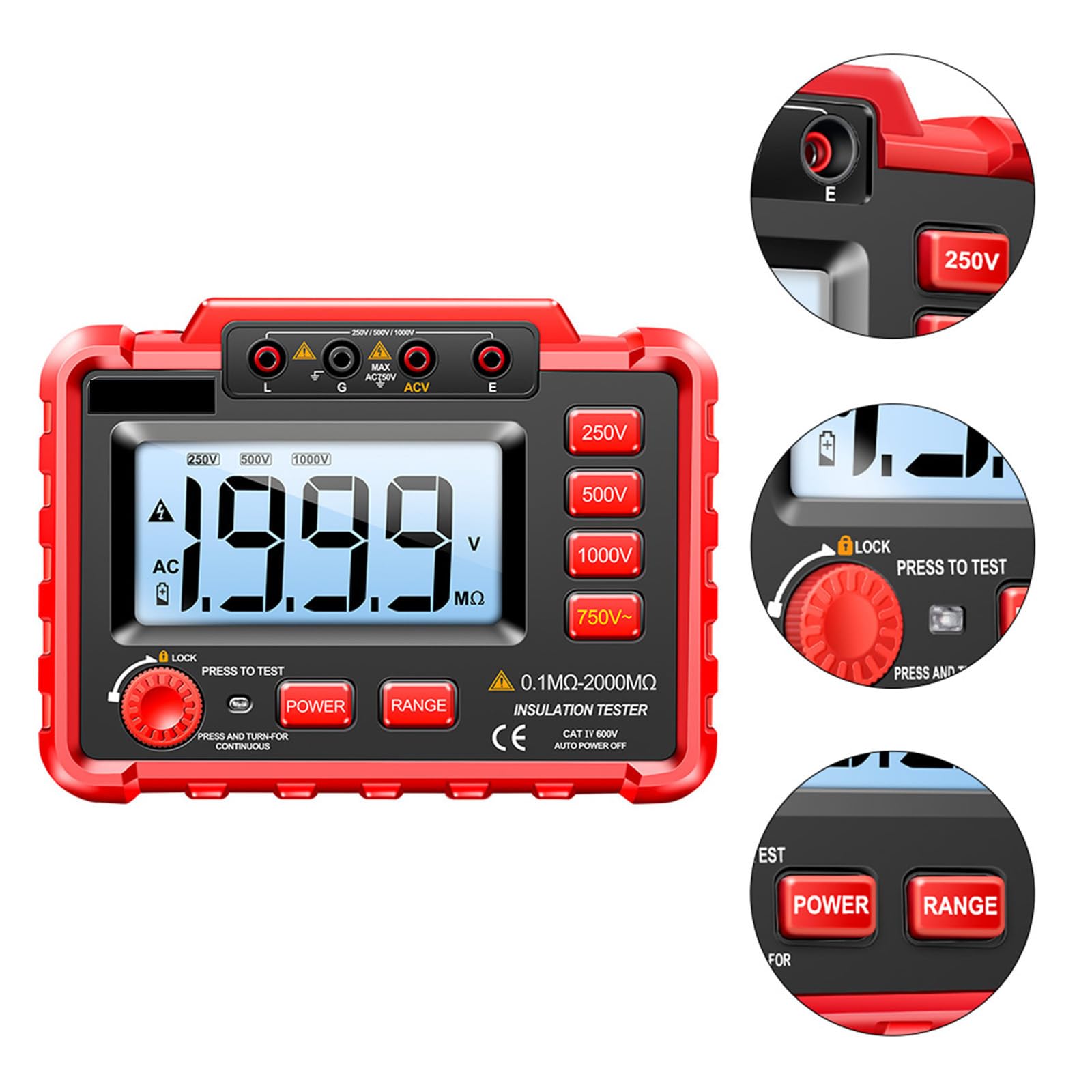 Digitales Megohmmeter 500v 1000v mit LCD Anzeige, Rot