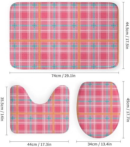 Miniatura 3 de 4 Pcs Bathroom Sets with Shower Curtain and Rugs - Modern Fashion Retro Pink Plaid Print (a) Bathroom Mat Set Decor Accessories for U Shape and