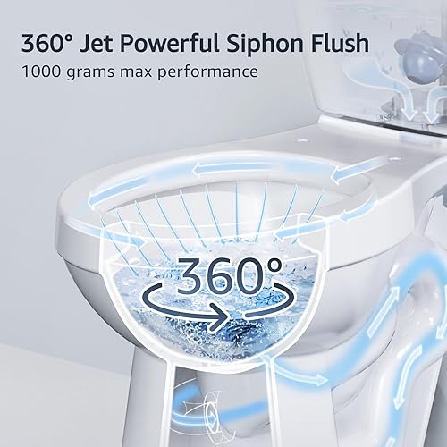 Miniatura 3 de Inodoro alargado blanco de 2 piezas con estándar de 12 pulgadas áspero, inodoro ELLAI Potente descarga individual de 1.28 GPF ADA altura de silla