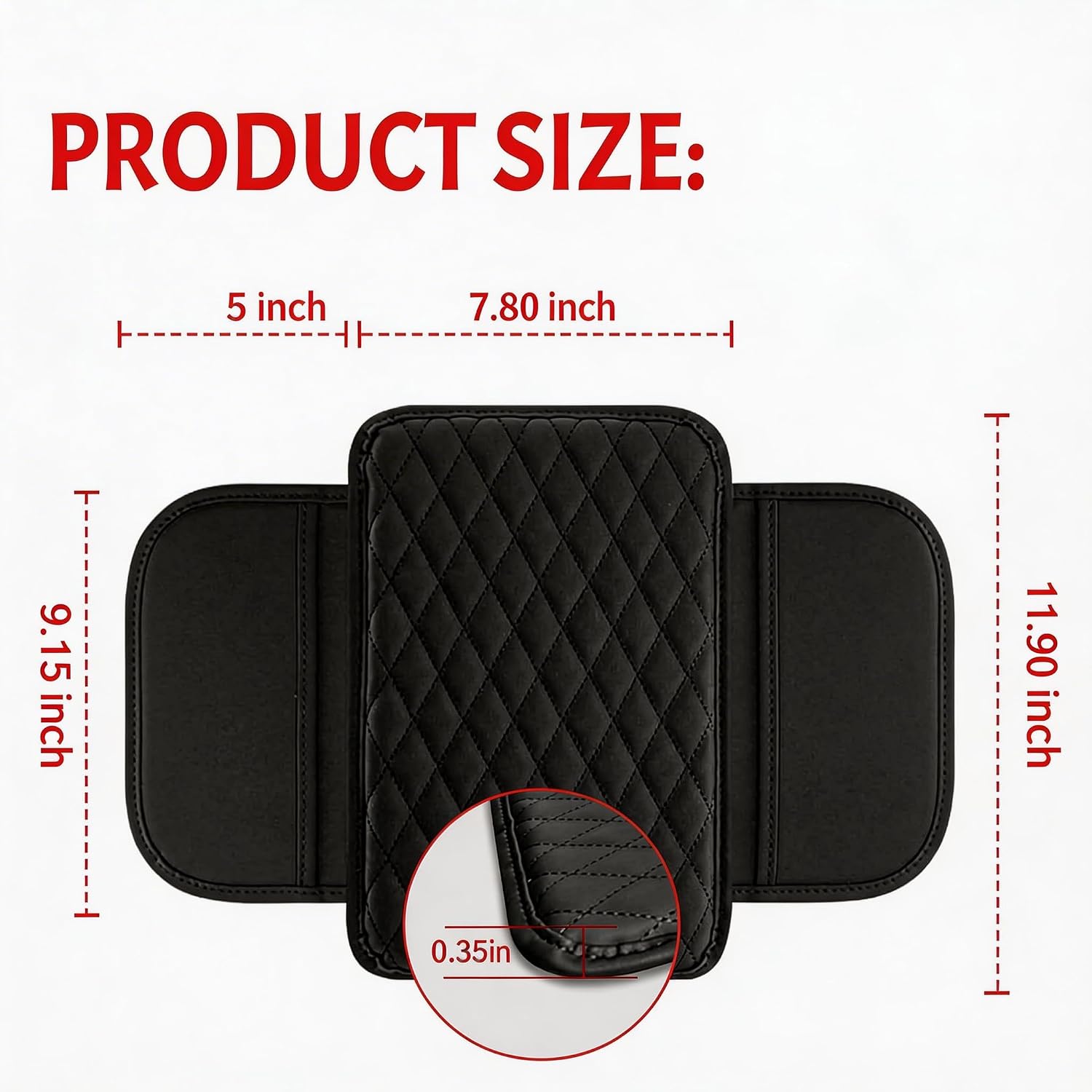 Automotive Central Console Cover, Leather Car Armrest Cushion with Dual Storage Compartments, Universal Interior Accessory Compatible with Most Vehicles (Black)