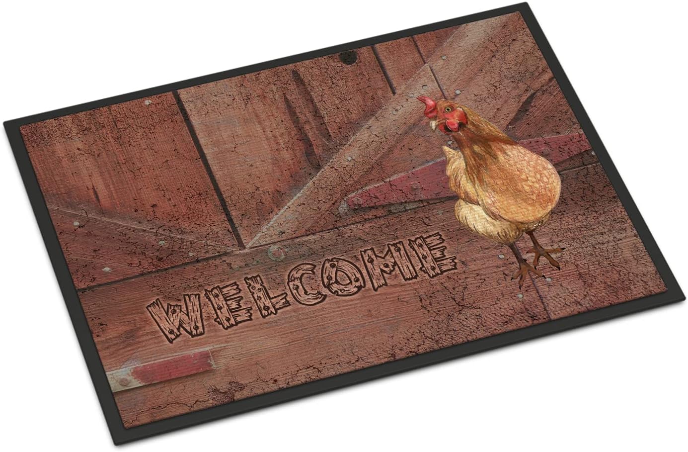 Caroline's Treasures SB3075JMAT Welcome Chicken Doormat 24x36 Front Door Mat Indoor Outdoor Rugs for Entryway, Non Slip Washable Low Pile, 24H X 36W