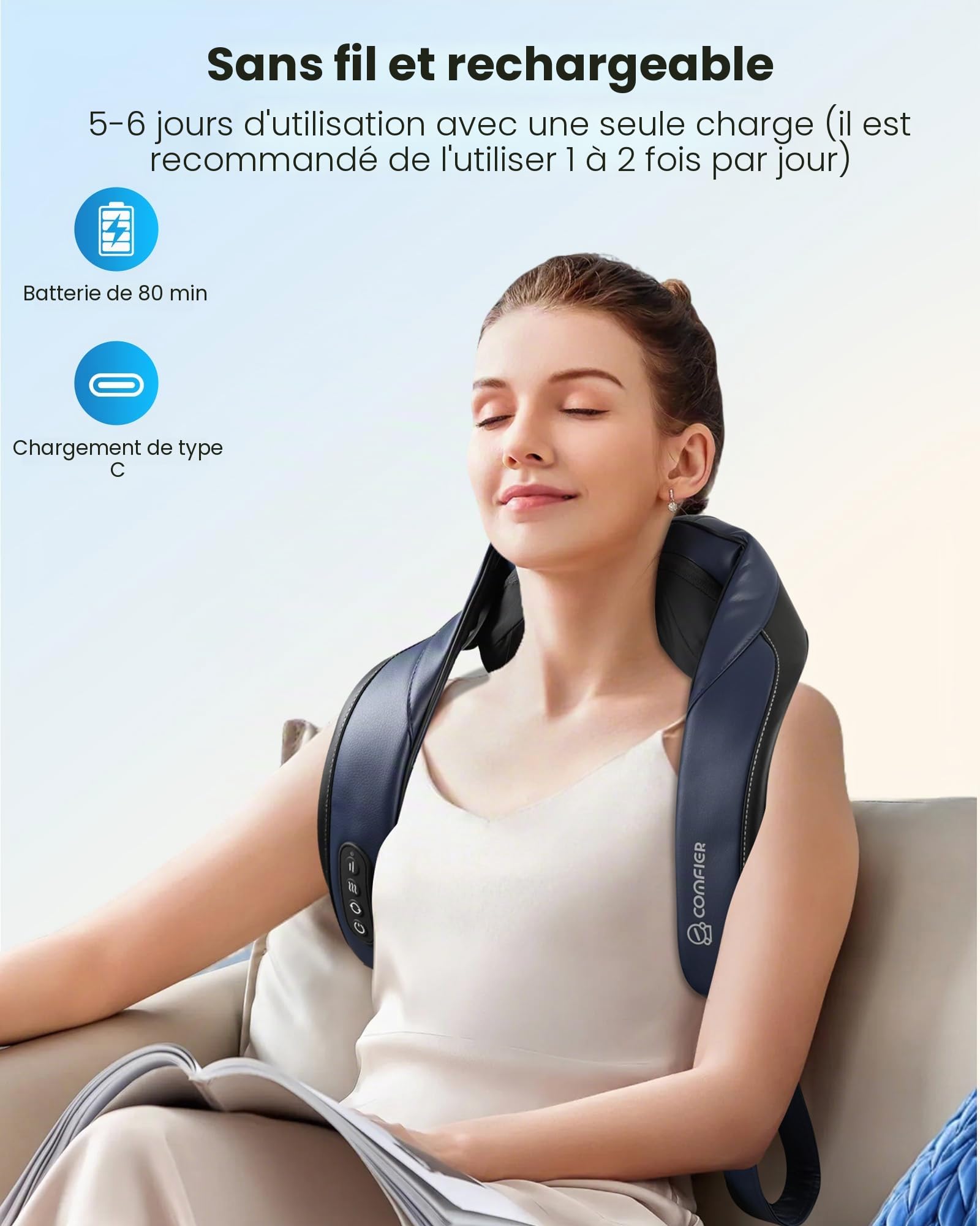 COMFIER 2026 Masseur Cervical Nuque Épaules Dos, Chauffage Graphène Amélioré, Massage Shiatsu 4D Sans Fil, Massage Profond, Idée Cadeau Homme Femme