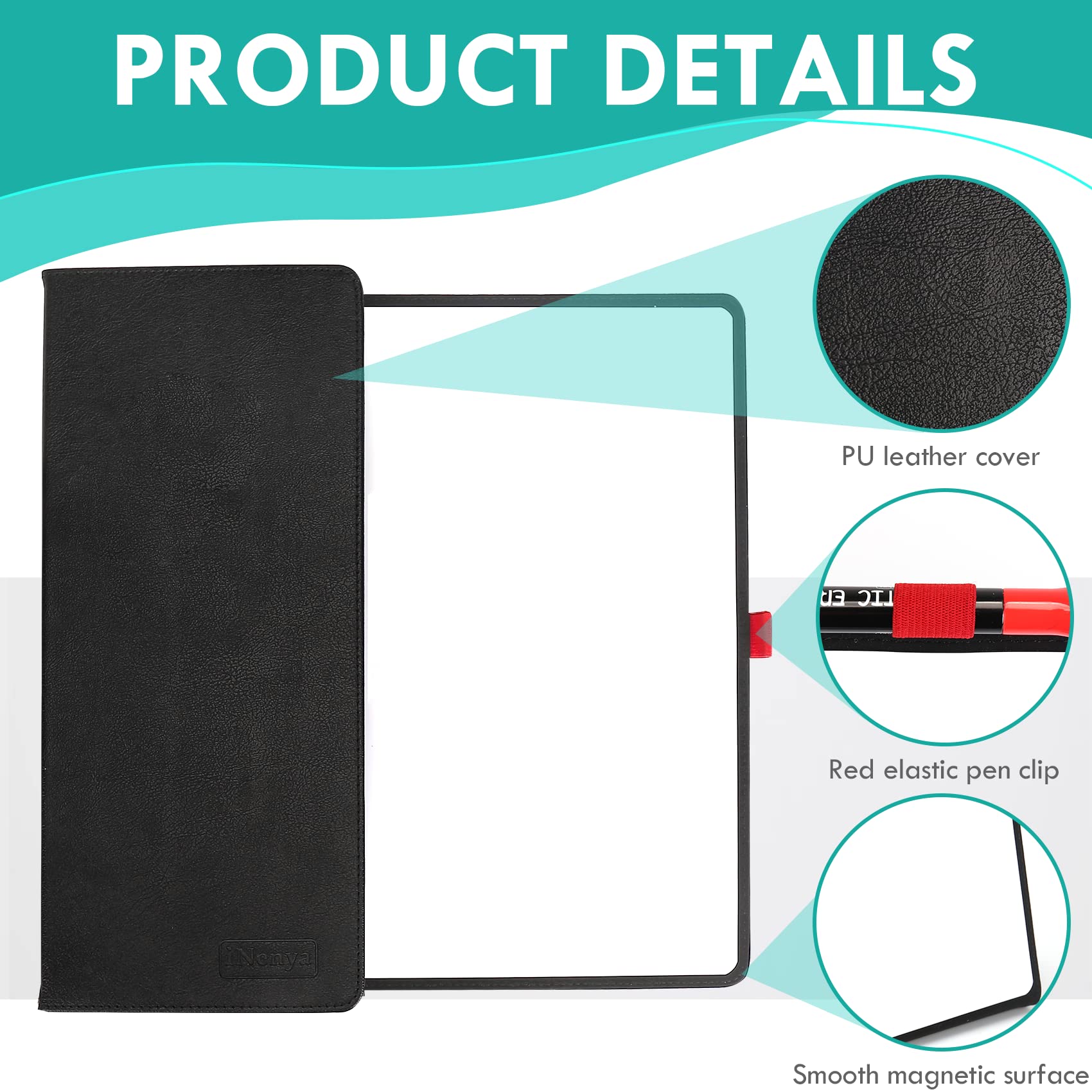 Tragbare 31cm x 22cm kleine Whiteboard, magnetisches Trockenlöschbrett mit 3 Markern, Radiergummi & stilvollem rotem elastischen Stifthalter für Geschäft, Bildung & Zuhause