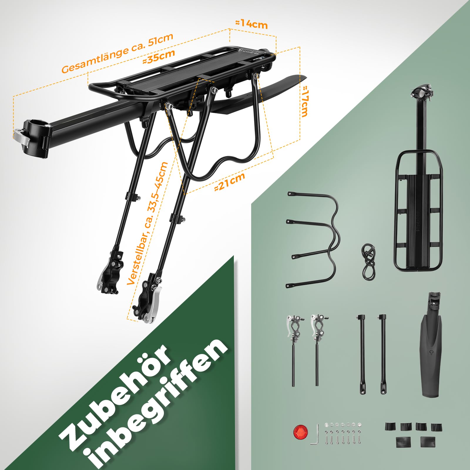 ROCKBROS Fahrrad Gepäckträger Mountainbike Gepäckträger Schnellspanner mit Reflektor 24-29 Zoll mit/ohne Schutzblech Aluminiumlegierung