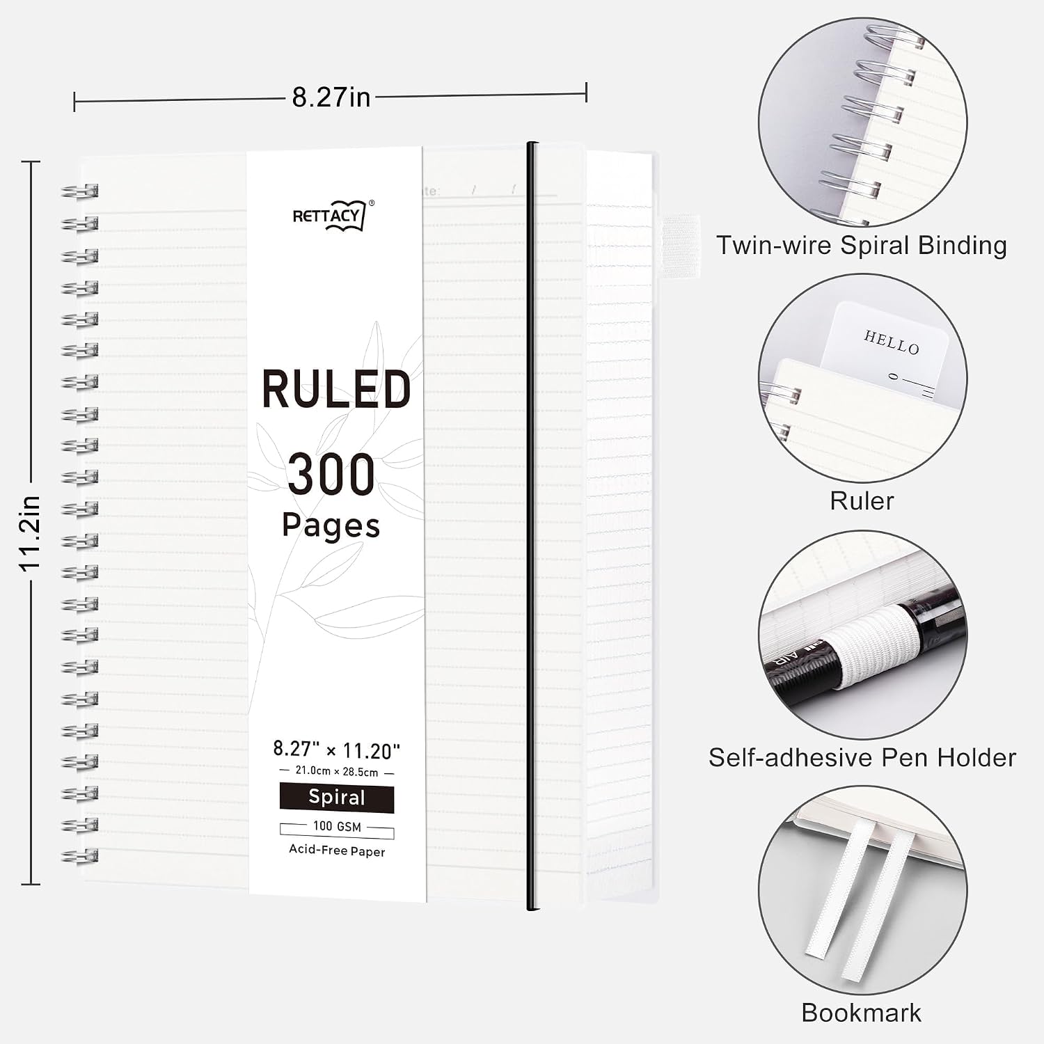 RETTACY Spiral College Ruled Notebook, 300 Pages, A4 Size (8.2" x 11.2") image 2