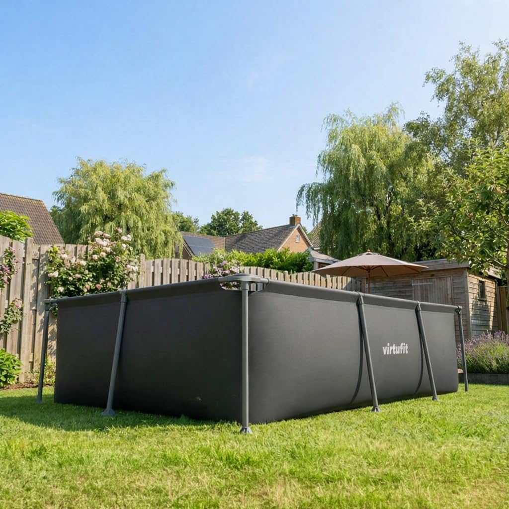 VirtuFit, Piscina rectangular, 260 x 180 cm, bomba de filtro y cartucho, rápida instalación, incluye Kit de reparación Liner