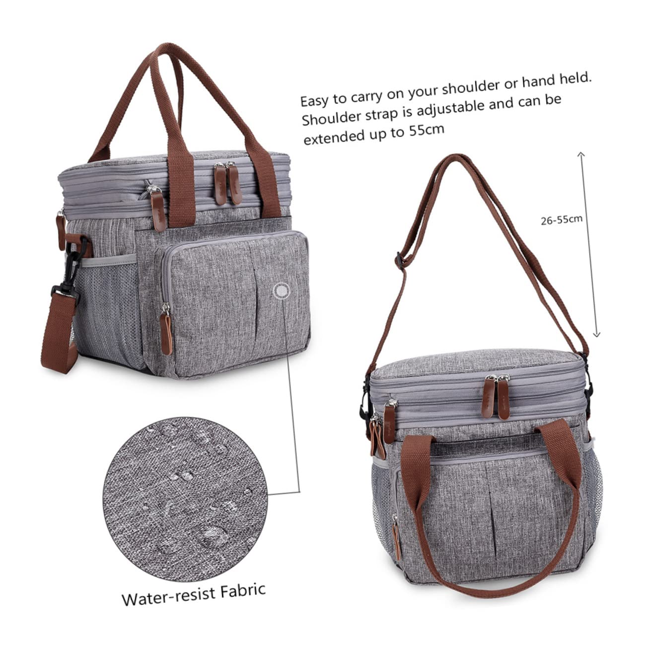 ABOOFAN Wasserdichte Lunchtasche Großzügig Tragbar Isoliert für Outdoor mit Netztaschen an Beiden Seiten aus Hochwertigem für Brotdose Snacks und Obst