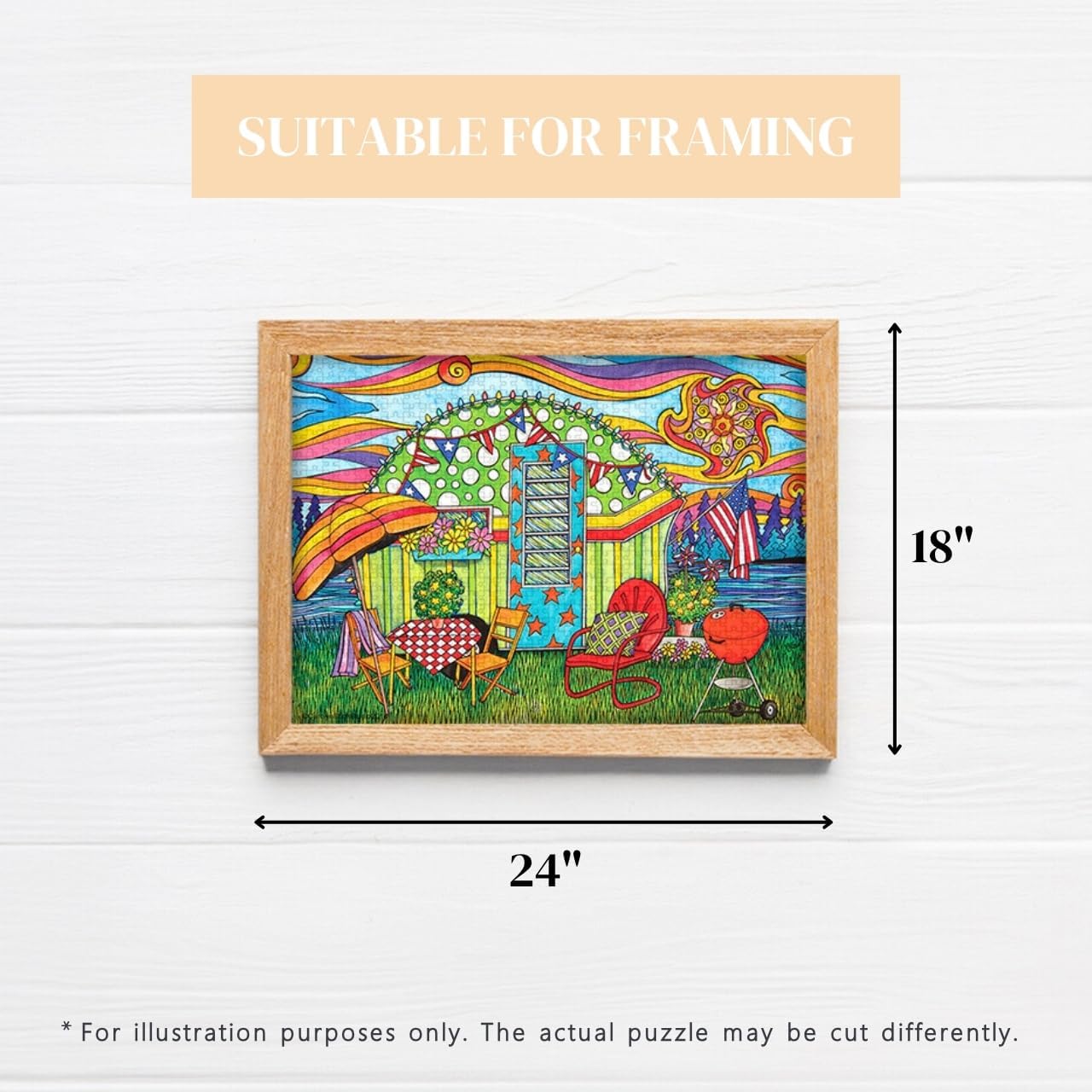 Heritage Puzzle - Summer Days by Carolyn Stich 550 Piece Puzzles for Adults - Whimsical Camping Scene - Frameable Jigsaw Puzzle 18" x 24" Finished Size