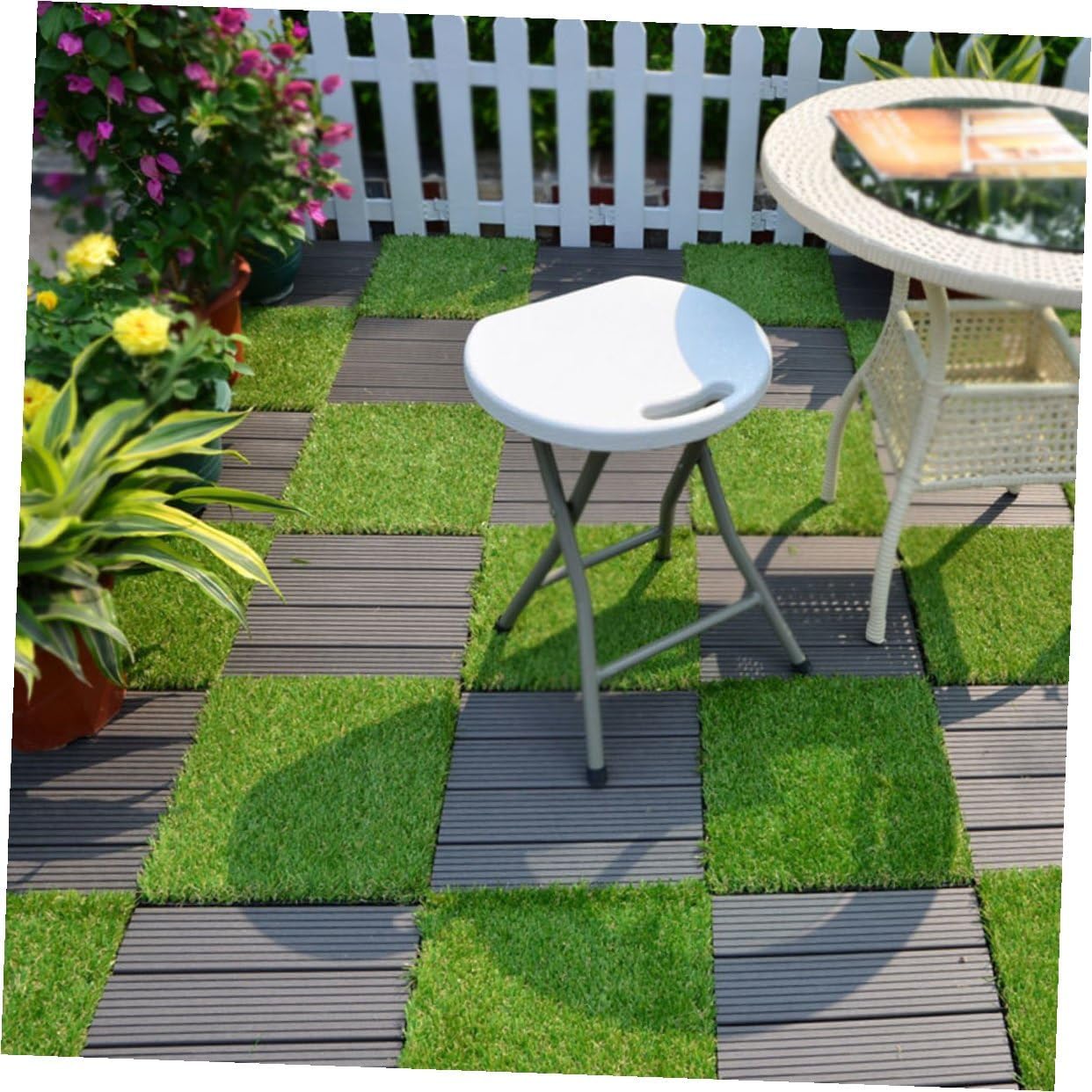 Alasum Artificial Grass Mat Fake Lawn Mat 4pcs Black Backing Outdoor Patio Garden Landscaping Decorative Synthetic Turf Tiles for Yard and Playground