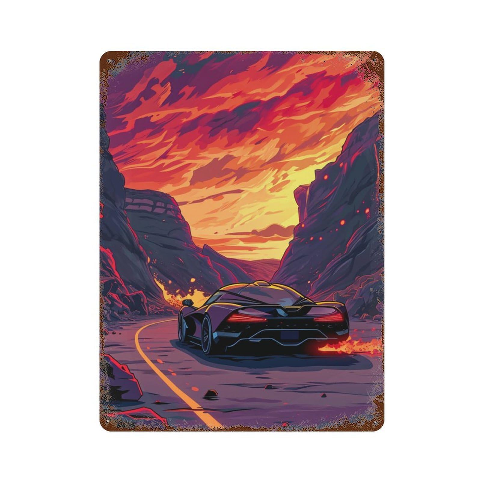 Volcanic Road Adventure Retro Metal Sign 15.7"x11.8", Industrial Home Decor for Garage, Pub Or Kitchen