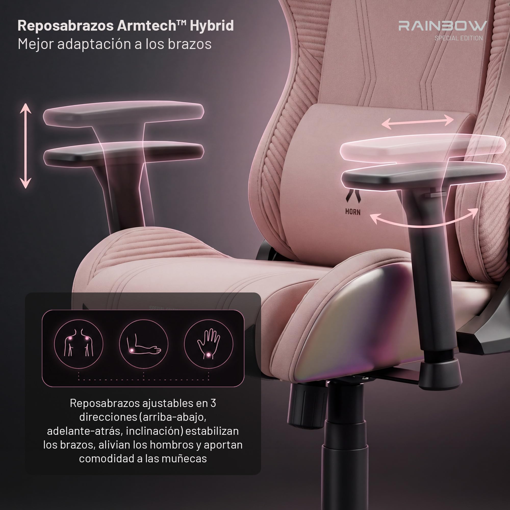 Diablo Silla Gaming Ergonomica de Tela Silla Gamer Reclinable para PC Oficina Setup Gaming con Reposabrazos 3D Soporte Lumbar Reposacabezas Profesional hasta 140 kg Rainbow Pink | Silla de juegos con almohada, función basculante, respaldo de 140°, tejido