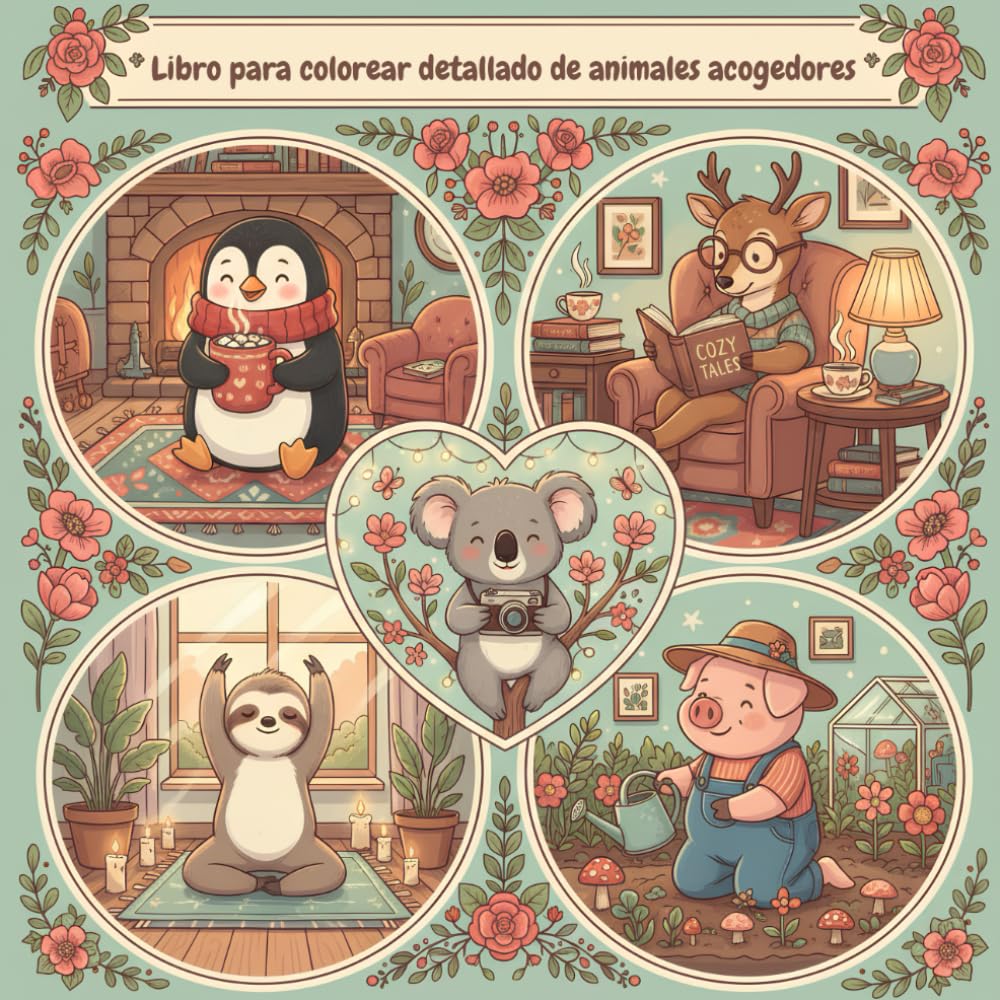 Libro para colorear detallado de animales acogedores: 40 ilustraciones detalladas de animales adorables en escenas relajantes y acogedoras | ideal ... estrés, relajarse y expresarse creativamente