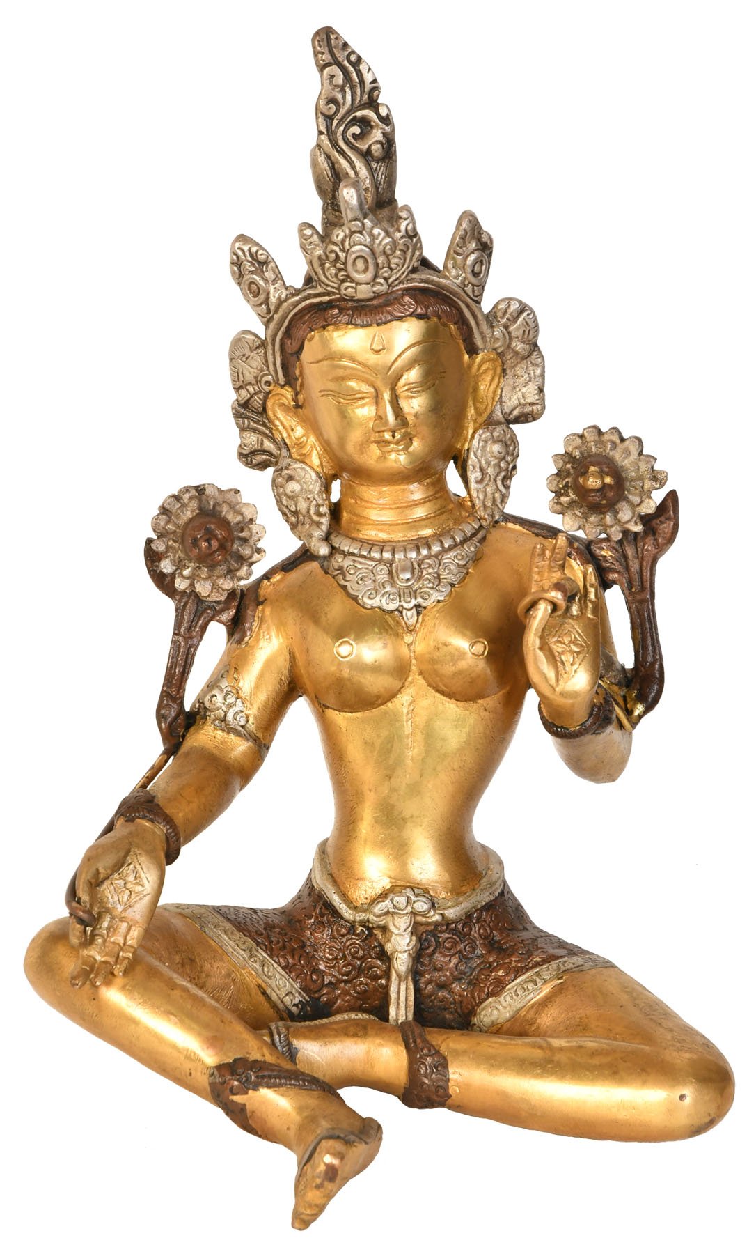 Statue Tara Verte en laiton Exotic India : chef-d'œuvre bouddhiste tibétain sculpté main