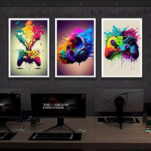 Miniatura 7 de Arte decorativo de pared para sala de juegos, con mango de video a color, con diseño de graffiti, póster con luz de neón, imagen para niños,