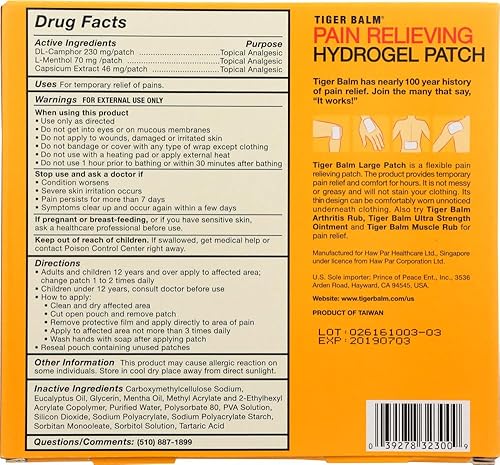 Miniatura 3 de Tiger Balm Parche para aliviar el dolor, tamaño grande, 4 unidades (paquete de 12)