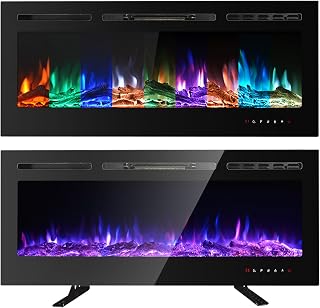 M.C.Haus Elektrischer Kamin, Touchscreen, Glasplatte, Bunte Flamme, Einsatz, Wandmontage, Heizung, Fernbedienung mit Kristall und Log Set, 900/1800 W (102cm, schwarz)