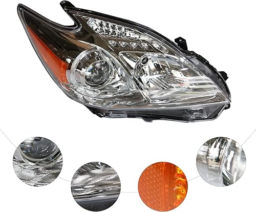 Miniatura 3 de TBVECHI Conjunto de faros delanteros para Toyota Prius 2012-2015 Halógeno Faro derecho de reemplazo del lado del pasajero, lente transparente de