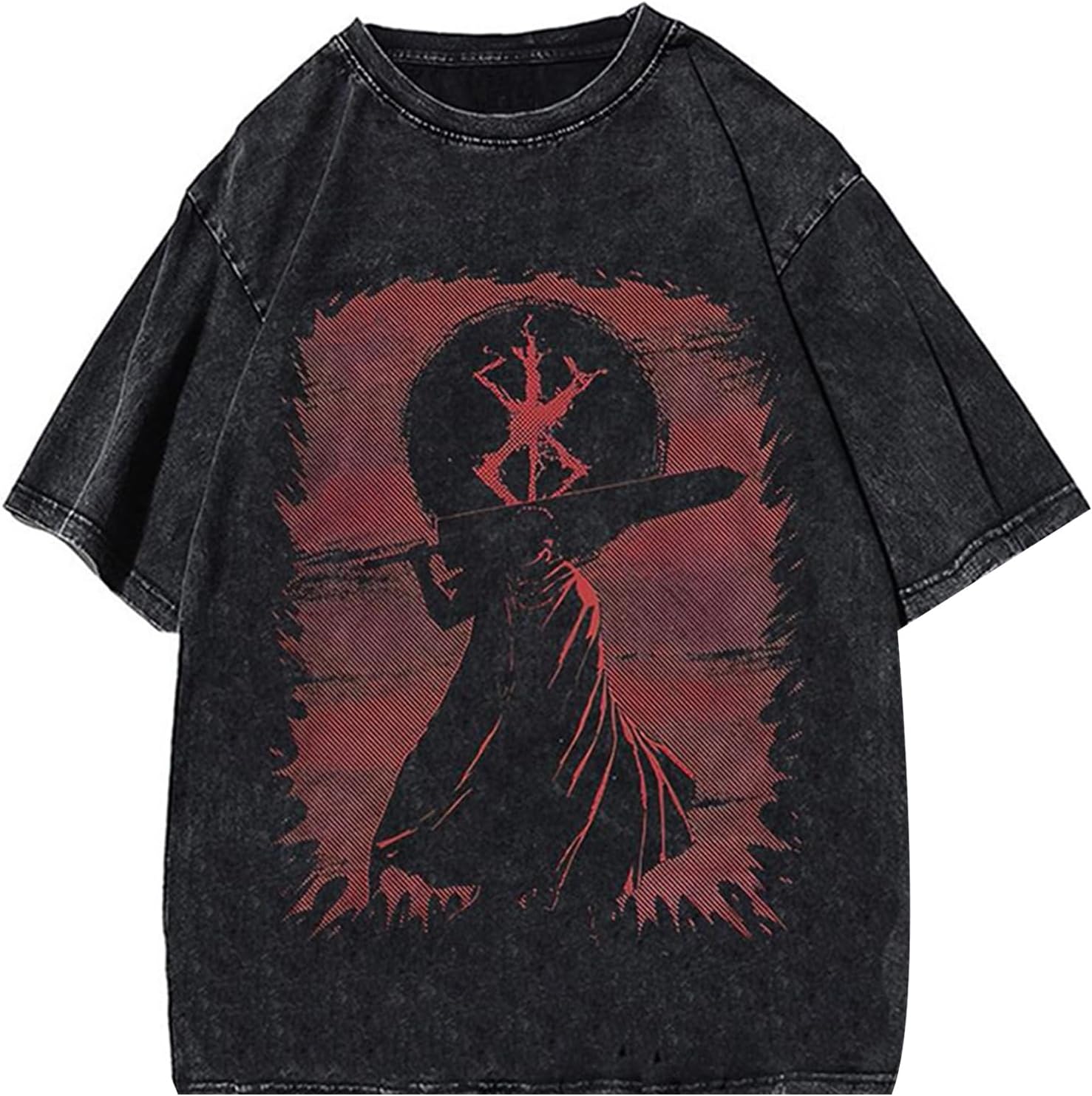 Washed Retro Tide T-Shirt Summer New Berserk Anime Printing Loose Short-Sleeved T-Shirt Do Old Tops