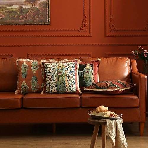 Miniatura 3 de patdrea Fundas de almohada de terciopelo rojo vintage de 18 x 18 pulgadas, patrón floral de personajes de civilización antigua, fundas de almohada