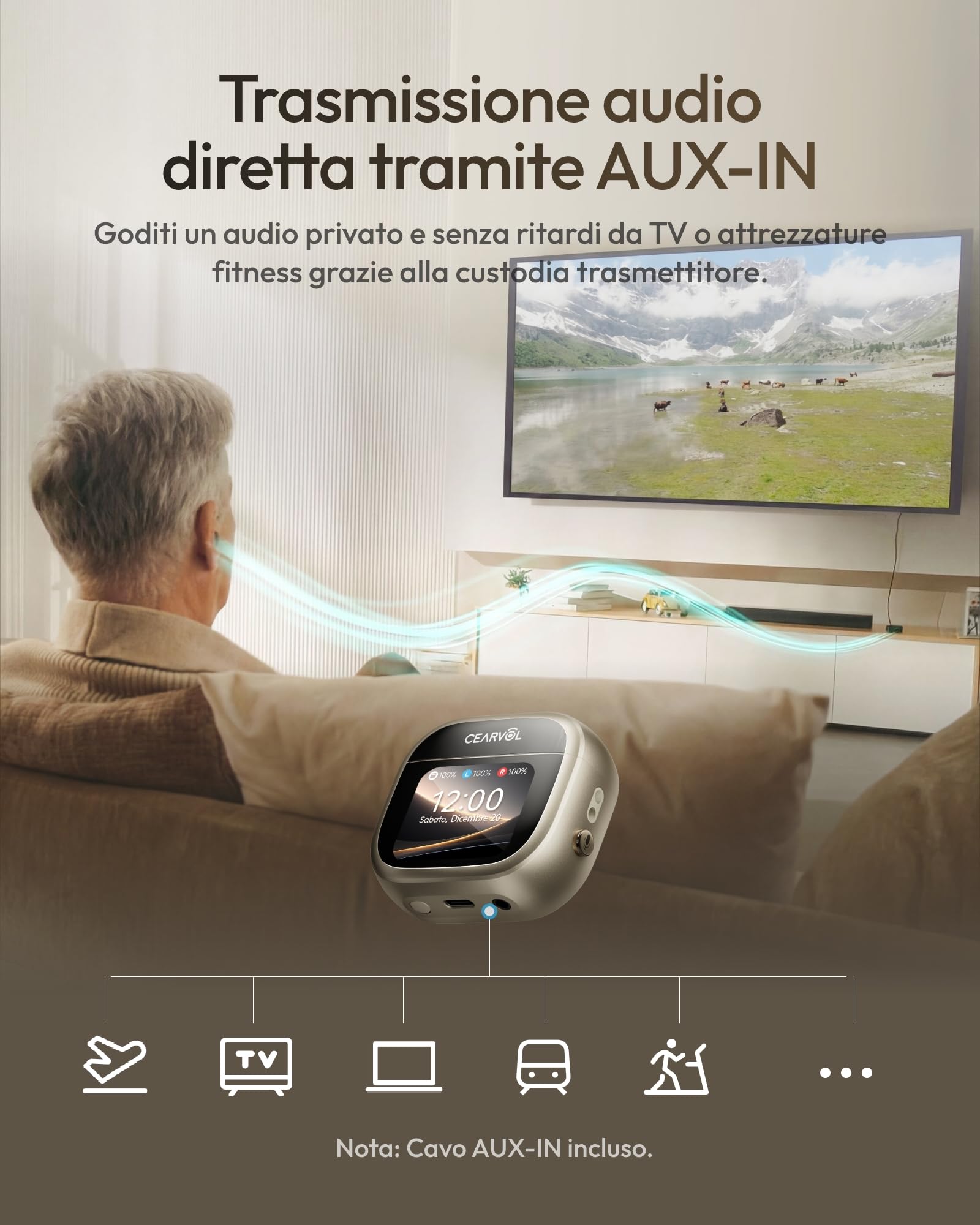 Wave Amplificatore del Suono Smart con Custodia Touchscreen, NeuroFlow AI 2.0, Connessione Bluetooth Doppio Dispositivo, Trasmettitore TV AUX-IN, Audio Nitido per Adulti (Galassia)