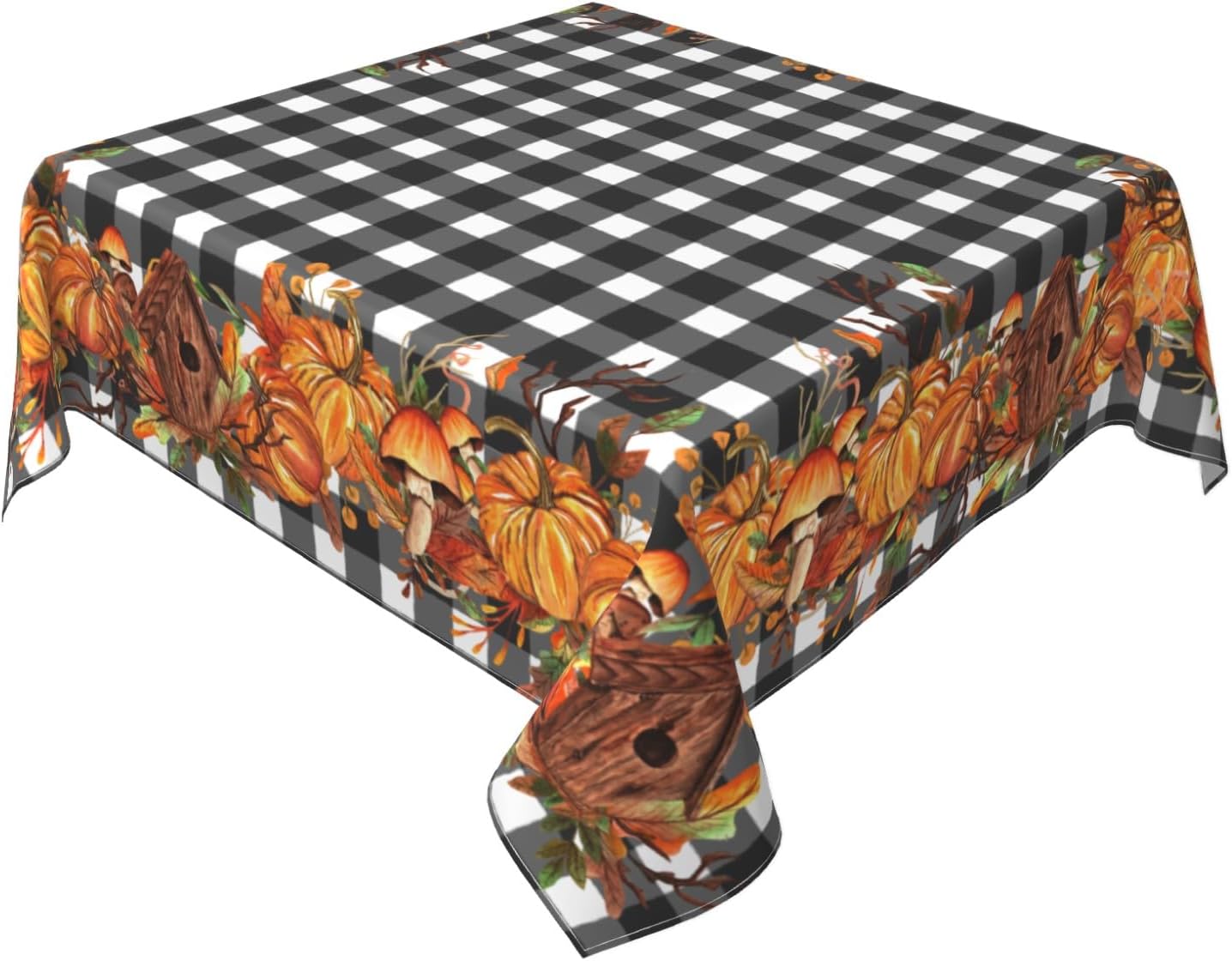 Fall Square Tablecloth 52×52 Inch Fall Pumpkin Black and