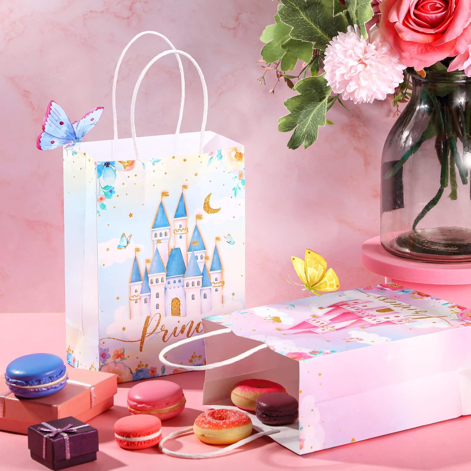 24 Pcs Princess & Prince Castle Party Bags with Handles - Candy & Treat Goodie Bags for Gender Reveal, Baby Shower & Wedding - Image 4