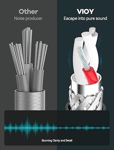 Miniatura 4 de VIOY Cable auxiliar largo (20 pies), carcasa de cobre, sonido de alta fidelidad Cable auxiliar trenzado macho a macho de 0.138in compatible con