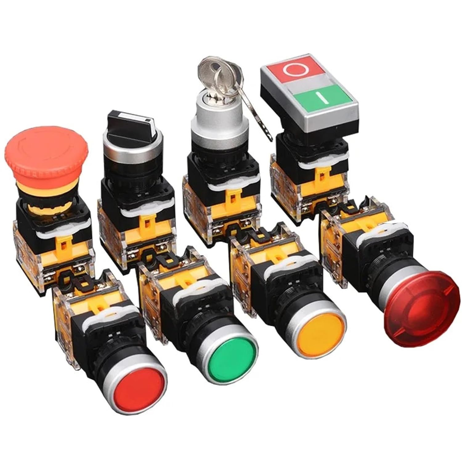 22mm LA38 Round Power Button Switch 1NO/1NC Self Lock Instantaneous with Light 220V 1Pcs(Beige-Single)