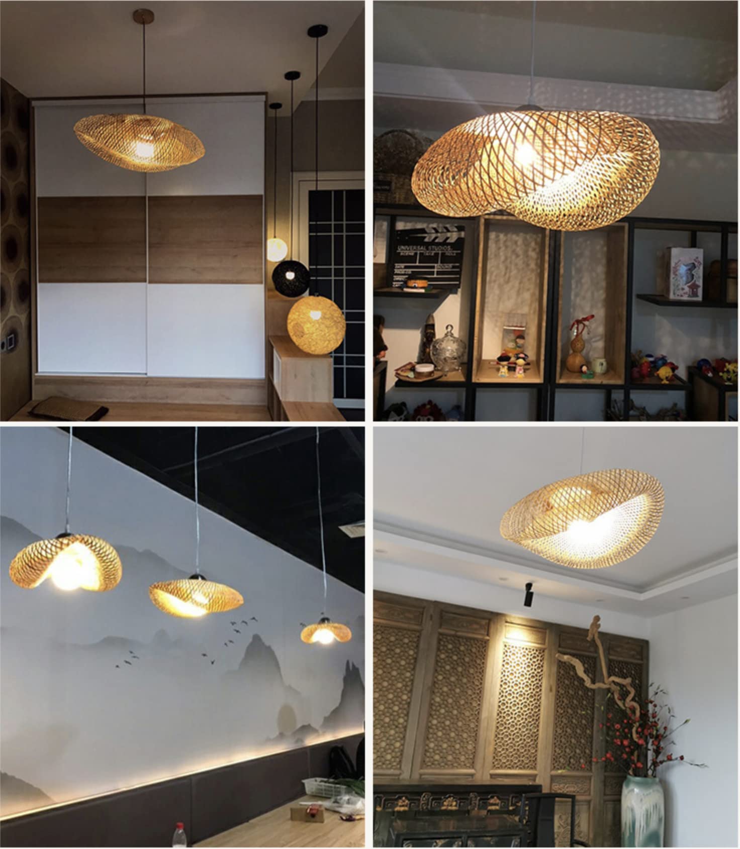 Lampadario a sospensione in bambù intrecciato a mano creativo Cappello di paglia Lampadario in bambù naturale Lampada da soffitto a soffitto, Lampadario in stile rurale per sala da pranzo, soggiorno