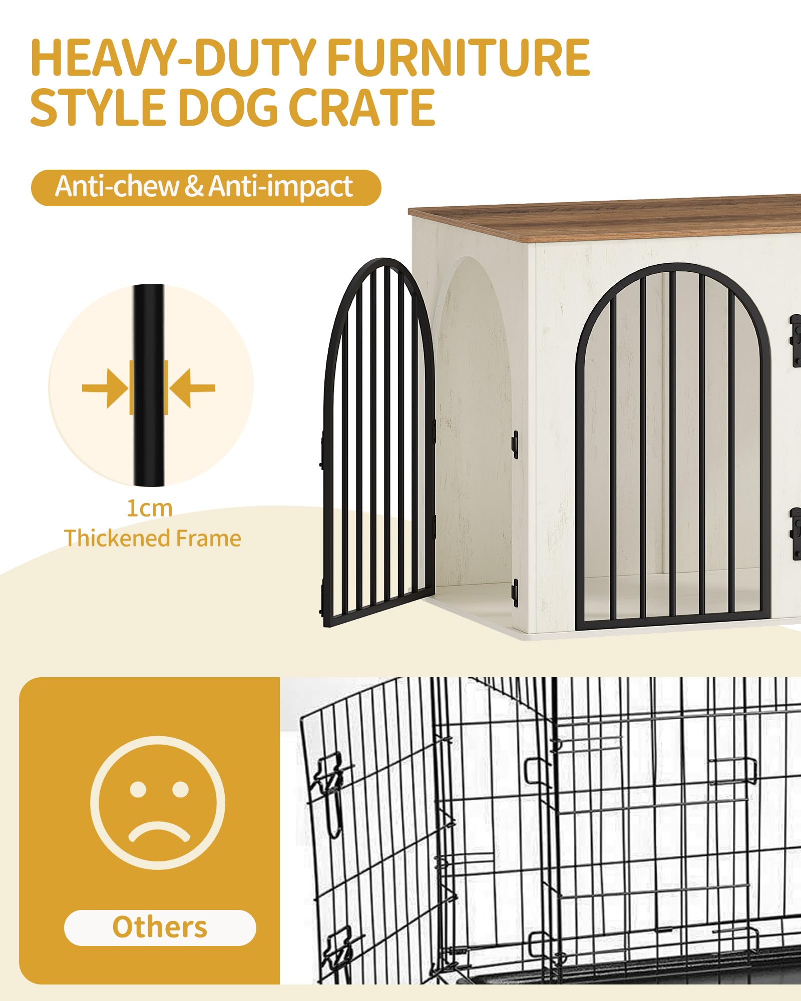 Hzuaneri Hundekäfig Möbel, 108 cm Hundebox für Zuhause, 3 Türen, Bogentür, Moderne Hundebox Indoor für Hunde, Beistelltisch, Hundekäfig Hochbelastbar, 108 x 64 x 76 cm, Weiß Braun DFC86014B