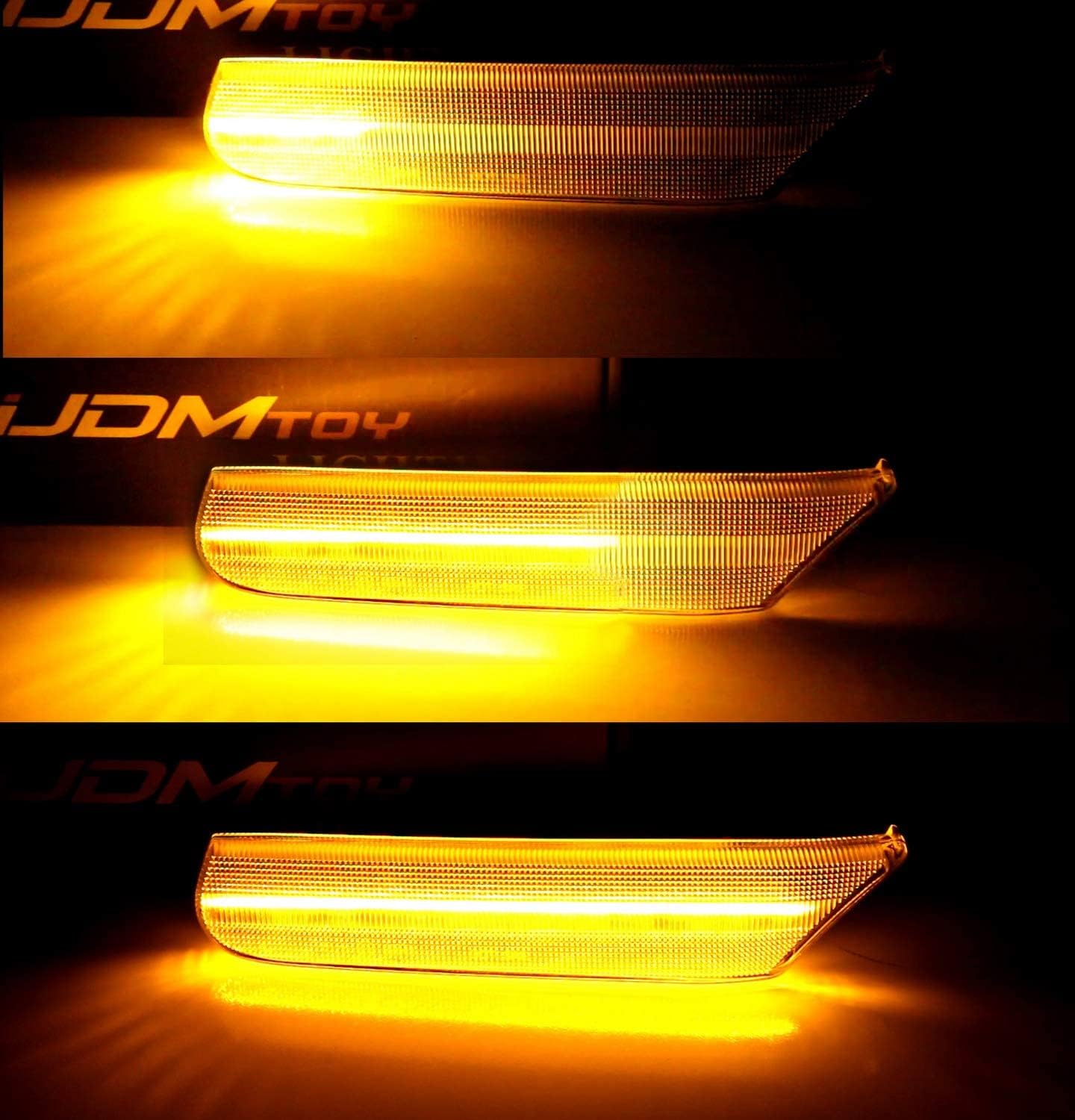 iJDMTOY Euro Semi-Clear Lens Amber Full LED Sequential Blink Front Side Marker Light Kit Compatible With Porsche 911 Carrera 996 986, Powered by 60-SMD LED, Replace OEM Amber or Clear Sidemarker
