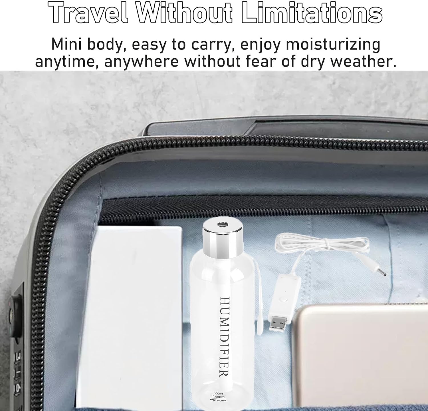 Milltrip Cool Mist Humidifier Portable Mini Humidifier, 300ml USB Water Bottle Humidifiers, Small Desktop Humidifiers for Bedroom Desk Car Travel Office Baby Home