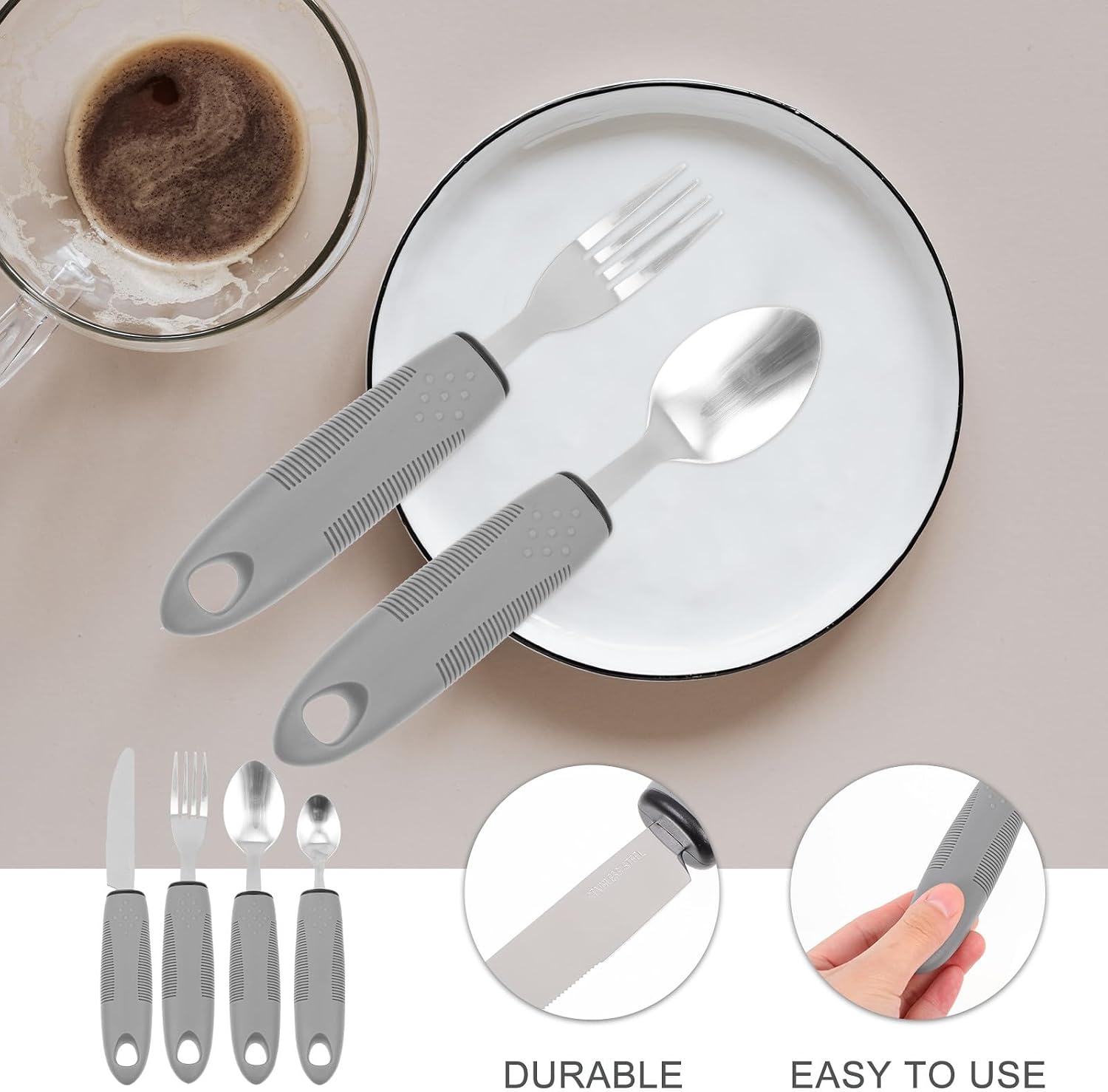 Comfortable to Hold Weighted Adaptive Utensils Set Stainless Steel Fork Spoon Portable for Elderly Patients