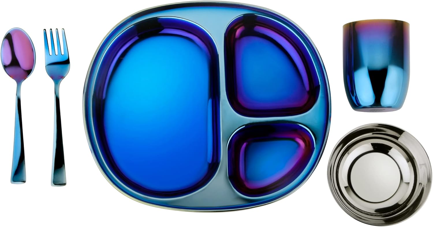 Ahimsa Stainless Steel Dinner Set 5 Piece Mindful Mealtime Set Pediatrician