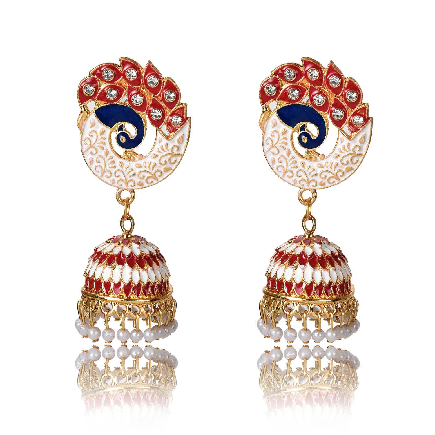 Nilus Collection Party & Wedding Collection Peacock Shape Jhumka Earrings for Women and Girls (Beige & Red) (Red) (B0BPQQGYD7) Amazon Price History, Amazon Price Tracker