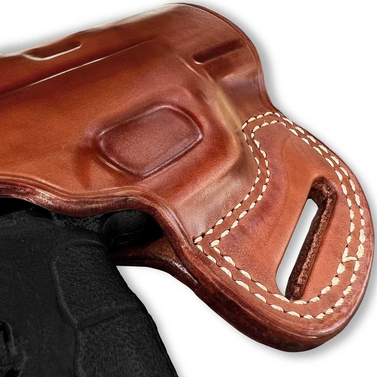 Premium Leather Three Slot Pancake Holster with Thumb Break, Fits XD-Sub Compact 9/40/45 ACP 3" Barrel, Right Hand Draw, Brown Color #1049#