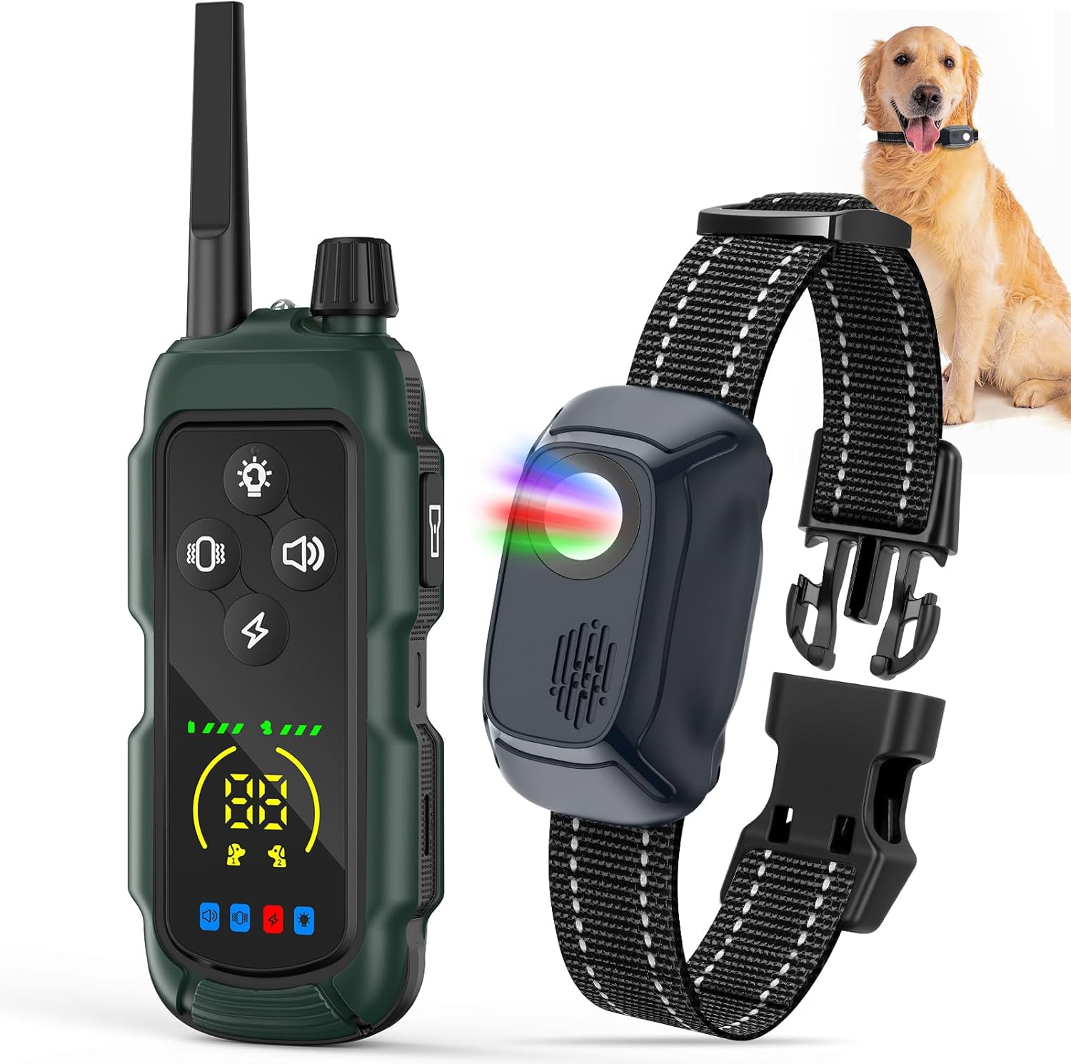 Dog Shock Collar - 4000FT Remote Training Collar with 4 Modes & LED Lights, IP67 Waterproof, Rechargeable E Collar for Small to Large Dogs (8-150 Lbs), Green