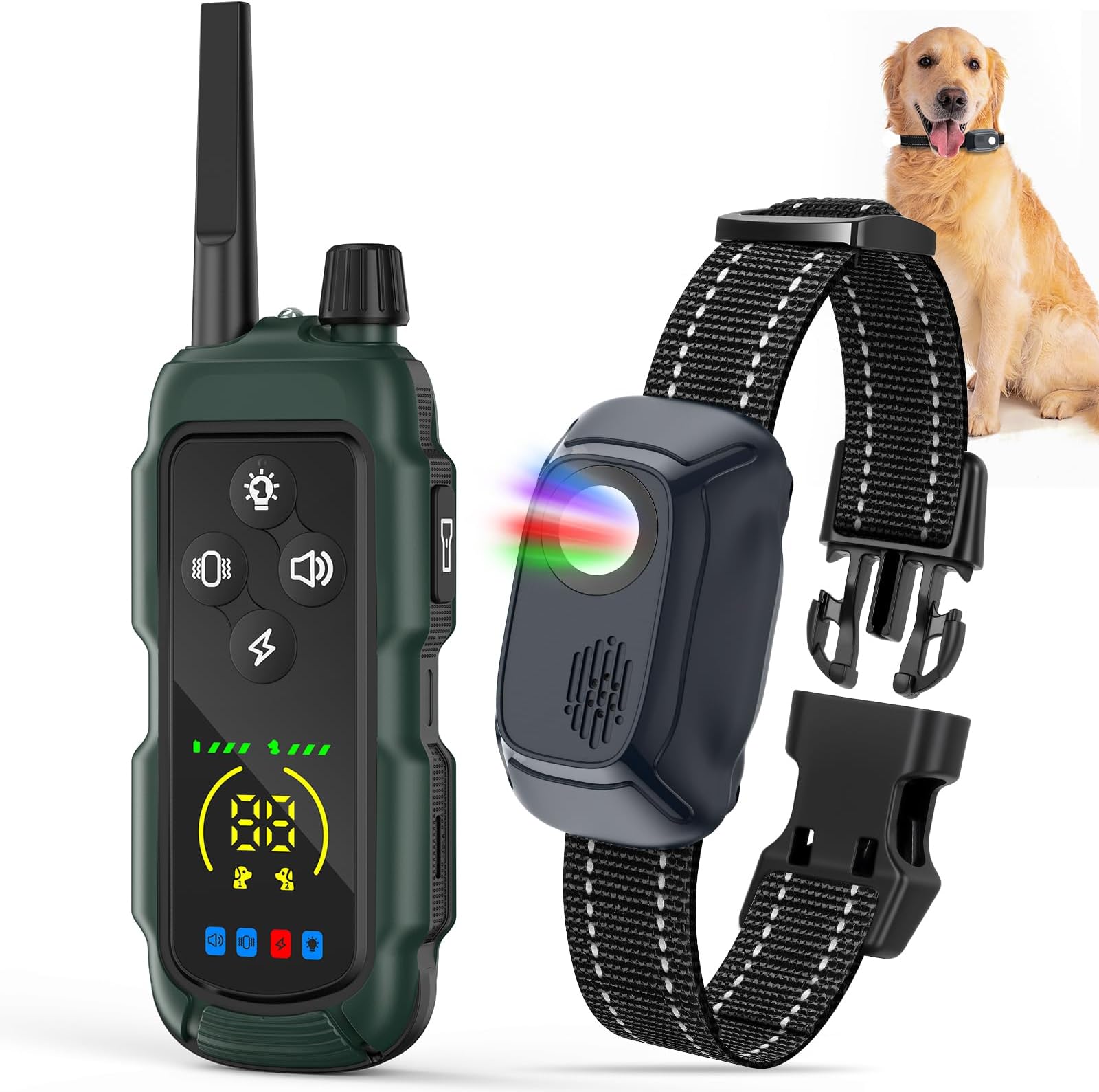 Dog Shock Collar - 4000FT Remote Training Collar with 4 Modes & LED Lights, IP67 Waterproof, Rechargeable E Collar for Small to Large Dogs (8-150 Lbs), Green