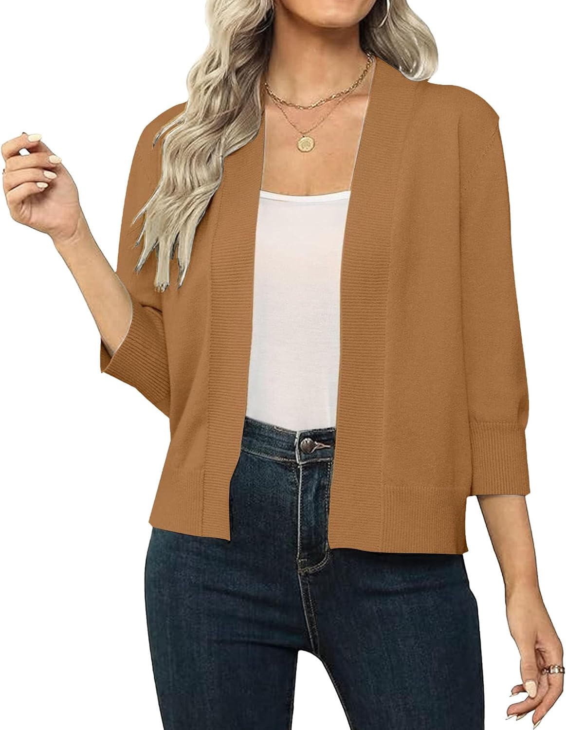 Women's Slim Fit Knit Stylish Outdoor Sweater Open Front Solid Cropped Sweater Cardigan Comfort Warm Sweaters