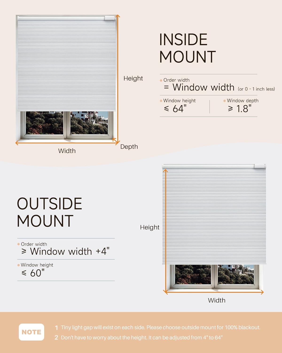 Motorized Cellular Shades with Remote Control, Rechargeable Blackout Smart Shades for Windows Cordless Honeycomb Blinds for Home, 38 W x 64 H, White