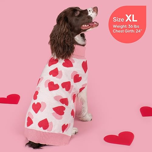 Miniatura 4 de KYEESE Suéter de San Valentín para perro, suéter de cuello alto para perro grande con estampado de corazón, suéteres suaves y elásticos para perros