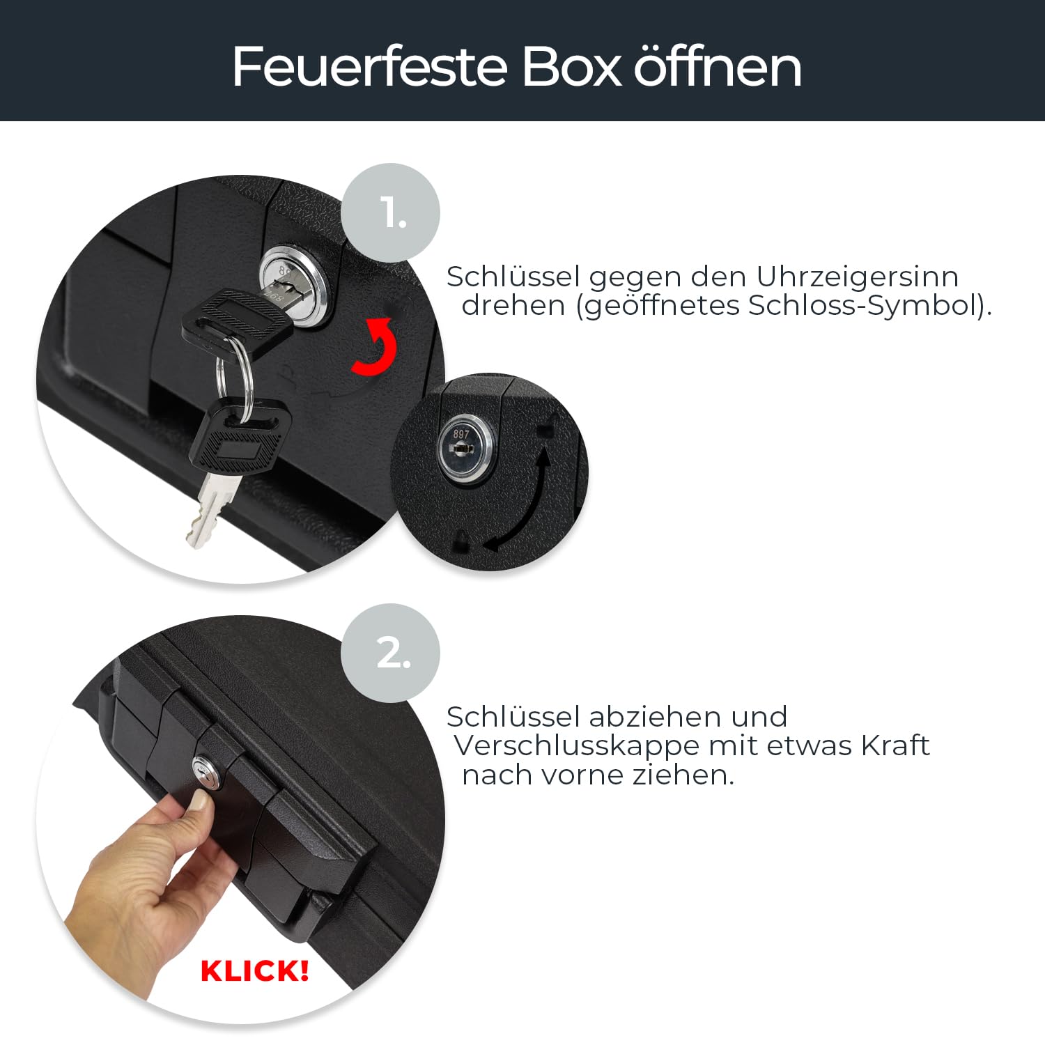HMF Feuerfeste Dokumentenbox DIN A4 Ordner, wasserdichte Geldkassette abschließbar | 39 x 40 x 17 cm | Schwarz